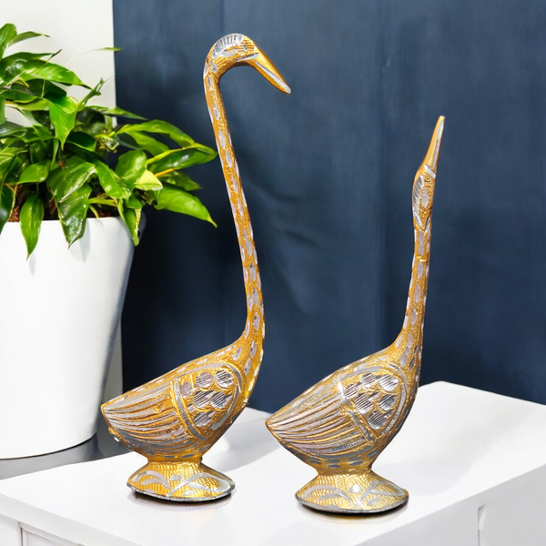 Handcrafted Pure Brass Swan Pair – Elegant Love Birds Statue for Home Decor & Vastu
