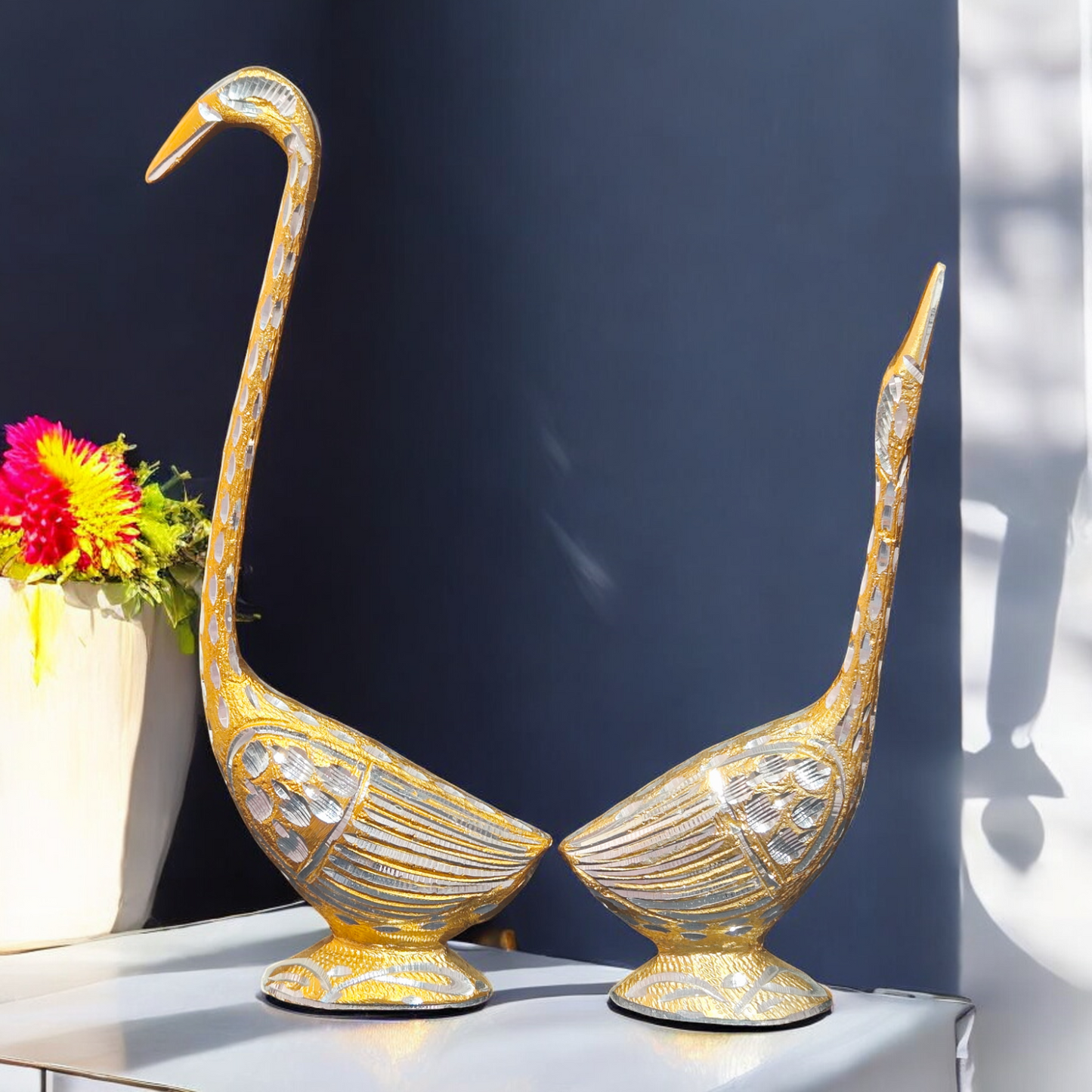 Handcrafted Pure Brass Swan Pair – Elegant Love Birds Statue for Home Decor & Vastu