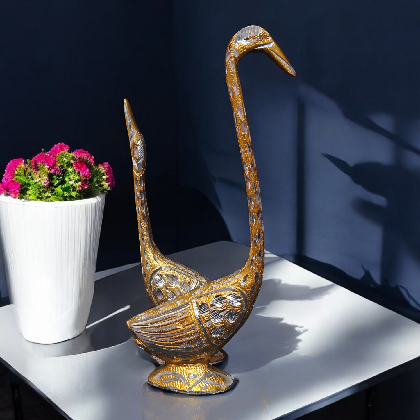 Handcrafted Pure Brass Swan Pair – Elegant Love Birds Statue for Home Decor & Vastu