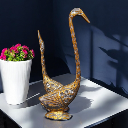 Handcrafted Pure Brass Swan Pair – Elegant Love Birds Statue for Home Decor & Vastu