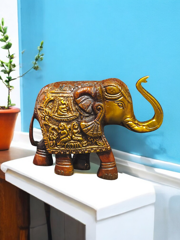 Handcrafted Pure Brass Elephant Idol – Royal Gajraj Statue with Intricate Carvings for Home Decor & Vastu