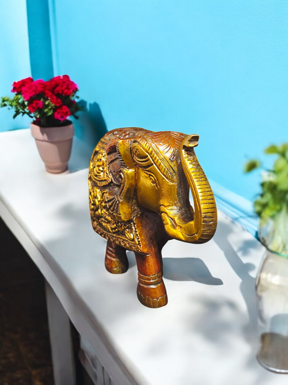 Handcrafted Pure Brass Elephant Idol – Royal Gajraj Statue with Intricate Carvings for Home Decor & Vastu