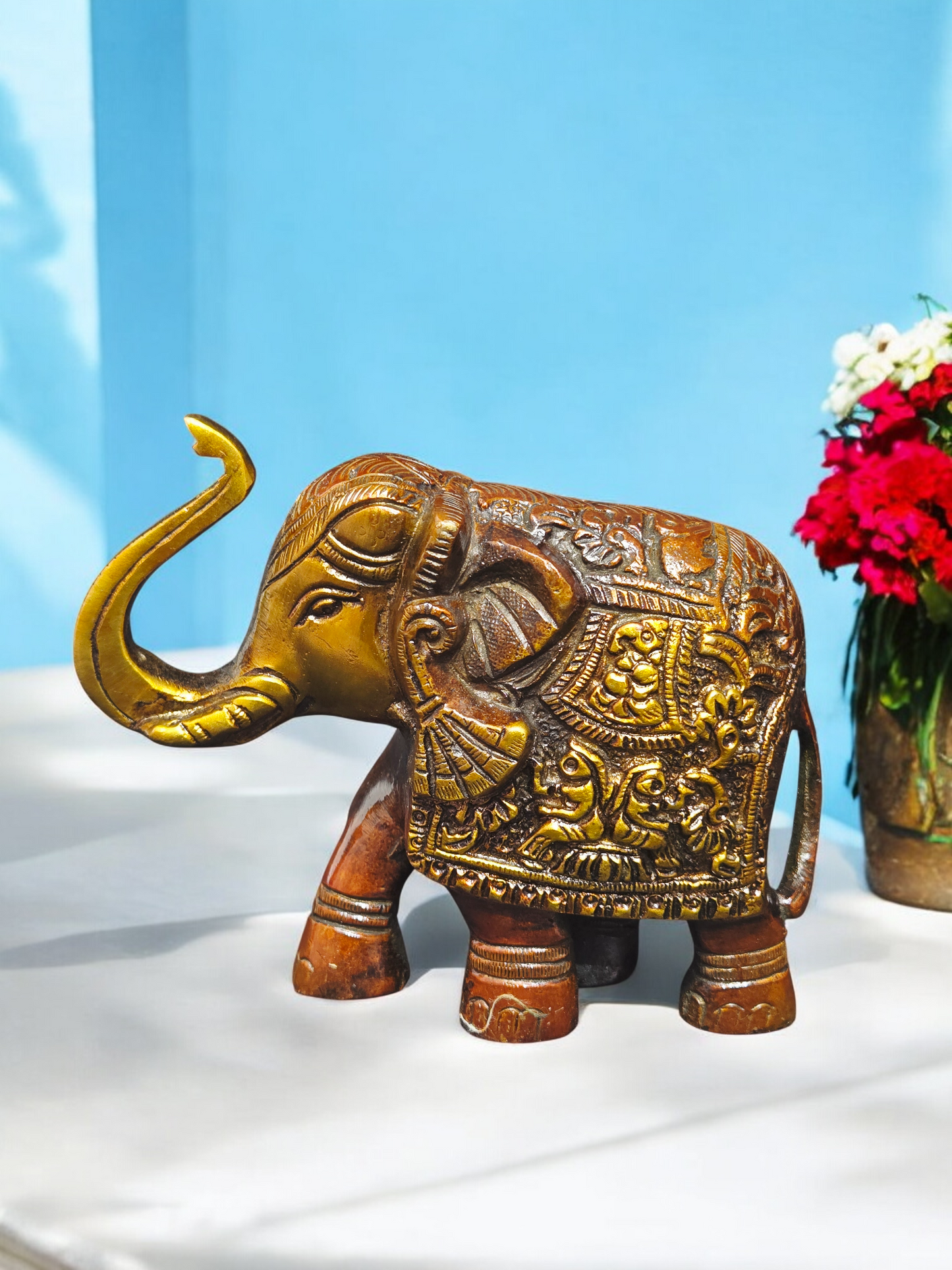 Handcrafted Pure Brass Elephant Idol – Royal Gajraj Statue with Intricate Carvings for Home Decor & Vastu