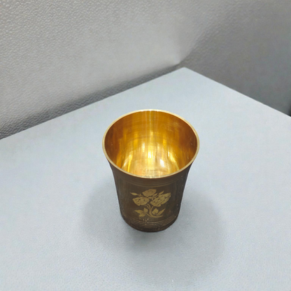 Pure Brass Glass with Floral Etching – Traditional Pital Tumbler for Drinking Water & Ayurvedic Health Benefits