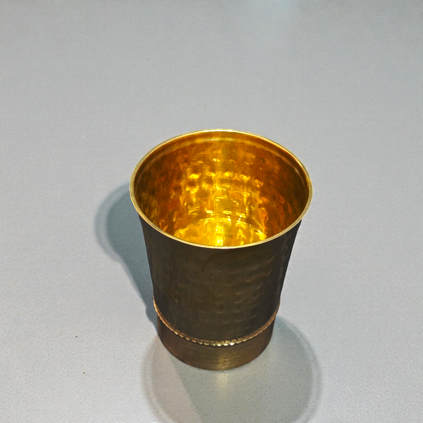 Handcrafted Pure Brass Hammered Glass – Traditional Textured Pital Tumbler for Water, Lassi & Ayurvedic Wellness