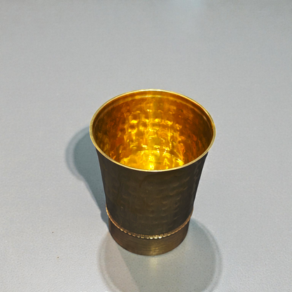 Handcrafted Pure Brass Hammered Glass – Traditional Textured Pital Tumbler for Water, Lassi & Ayurvedic Wellness