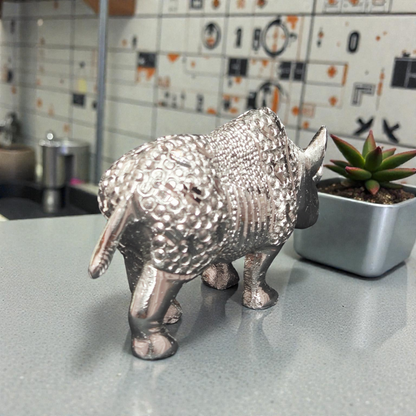 Handcrafted White Metal Rhinoceros Idol – Decorative Rhino Statue for Home Decor & Office