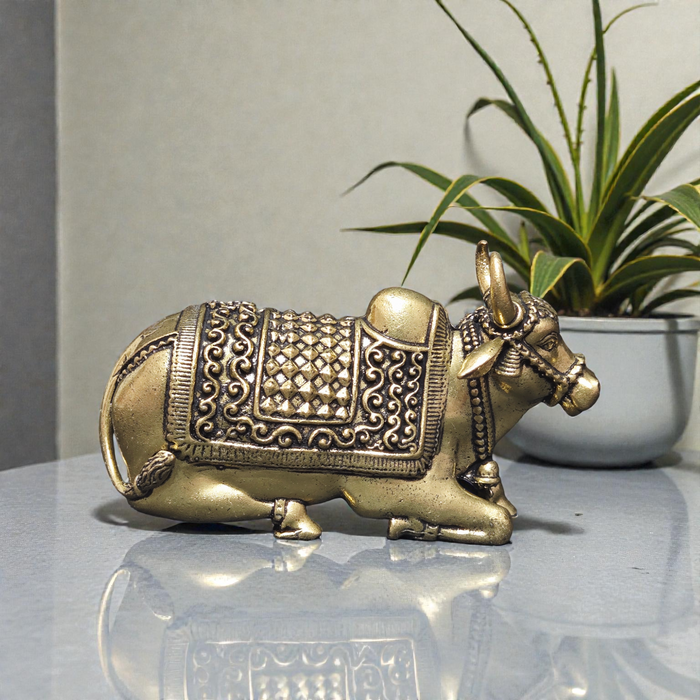 Handcrafted Pure Brass Nandi Idol – Sitting Religious Bull Statue for Home Temple & Vastu