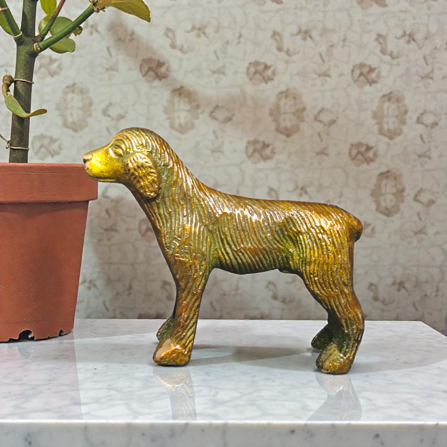 Handcrafted Pure Brass Dog Idol – Decorative Loyal Companion Statue for Home & Office