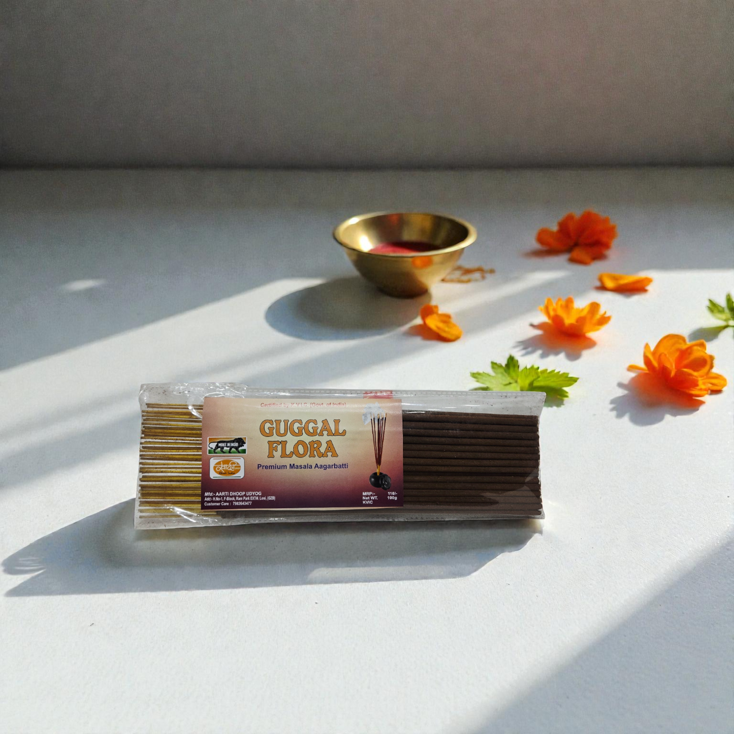 Natural Guggal Flora Premium Masala Agarbatti – Charcoal Free & Hand-Rolled Incense Sticks for Meditation & Puja