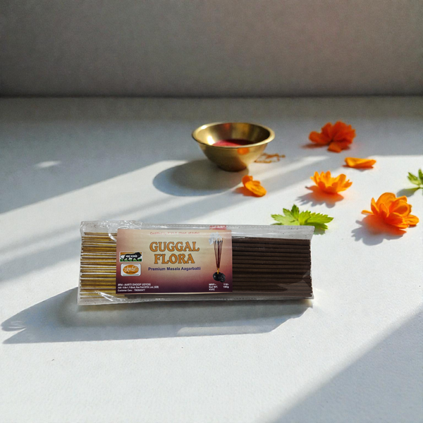 Natural Guggal Flora Premium Masala Agarbatti – Charcoal Free & Hand-Rolled Incense Sticks for Meditation & Puja