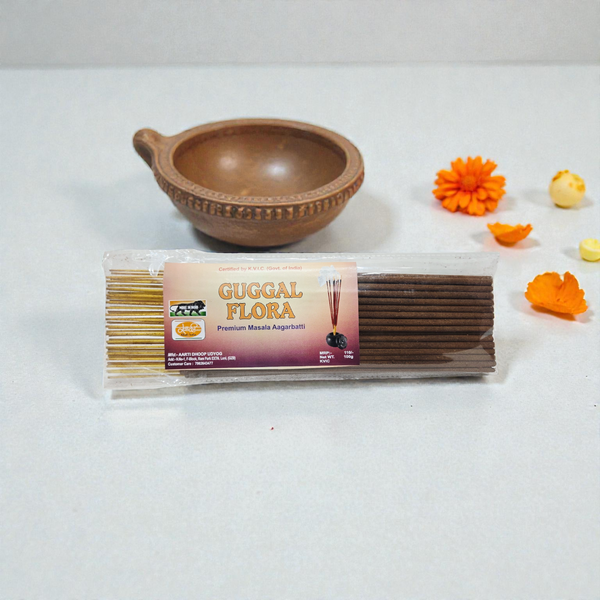 Natural Guggal Flora Premium Masala Agarbatti – Charcoal Free & Hand-Rolled Incense Sticks for Meditation & Puja