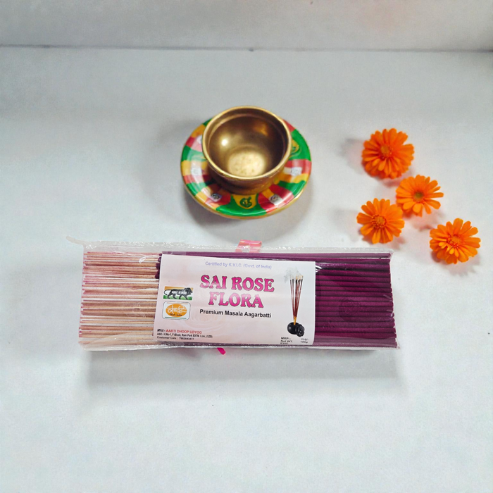 Khadi Natural Sai Rose Flora Premium Masala Agarbatti – Charcoal Free & Hand-Rolled Rose Incense Sticks 100g
