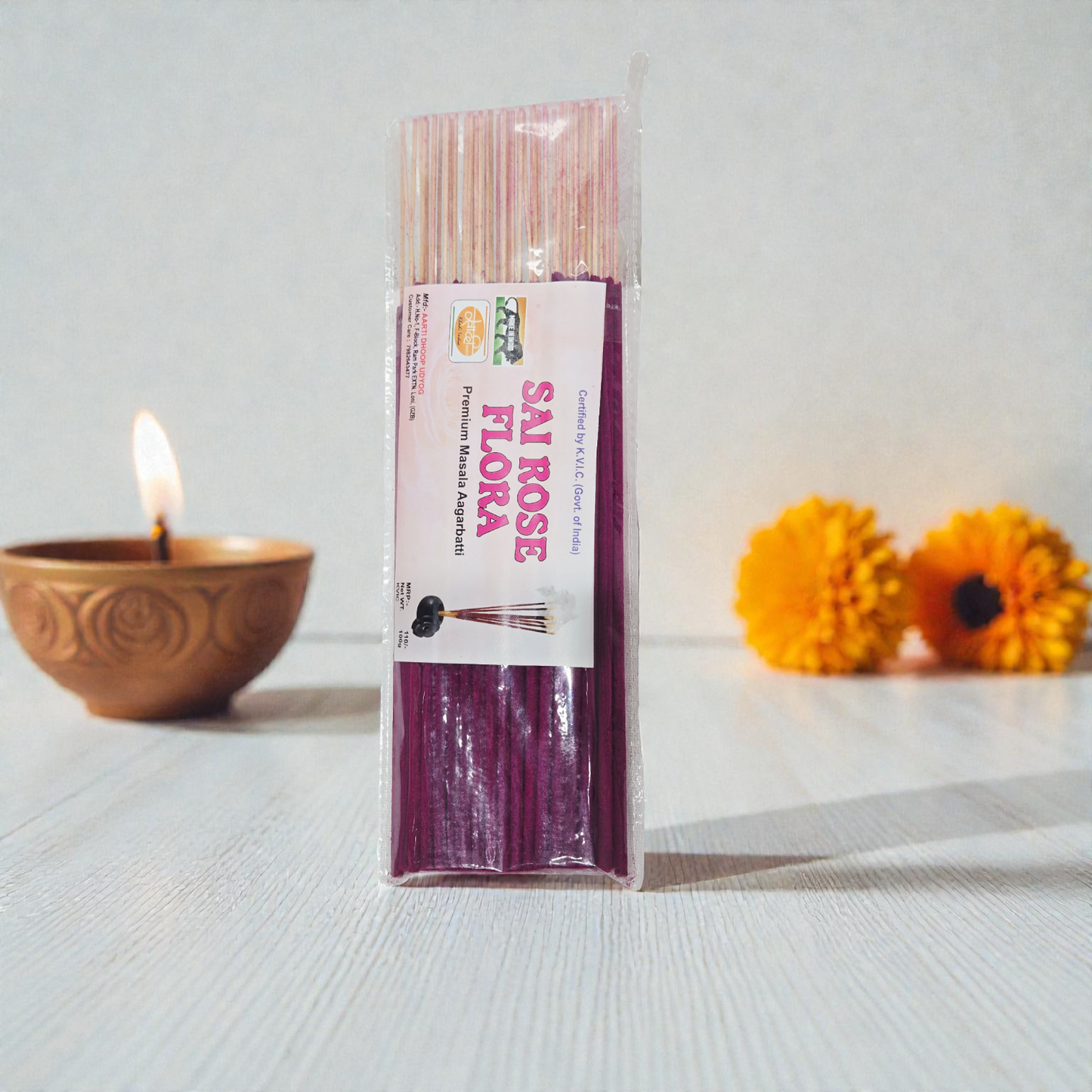 Khadi Natural Sai Rose Flora Premium Masala Agarbatti – Charcoal Free & Hand-Rolled Rose Incense Sticks