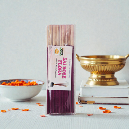 Khadi Natural Sai Rose Flora Premium Masala Agarbatti – Charcoal Free & Hand-Rolled Rose Incense Sticks