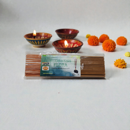 Khadi Natural Rudraksh Flora Premium Masala Agarbatti – Charcoal Free & Hand-Rolled Divine Incense Sticks
