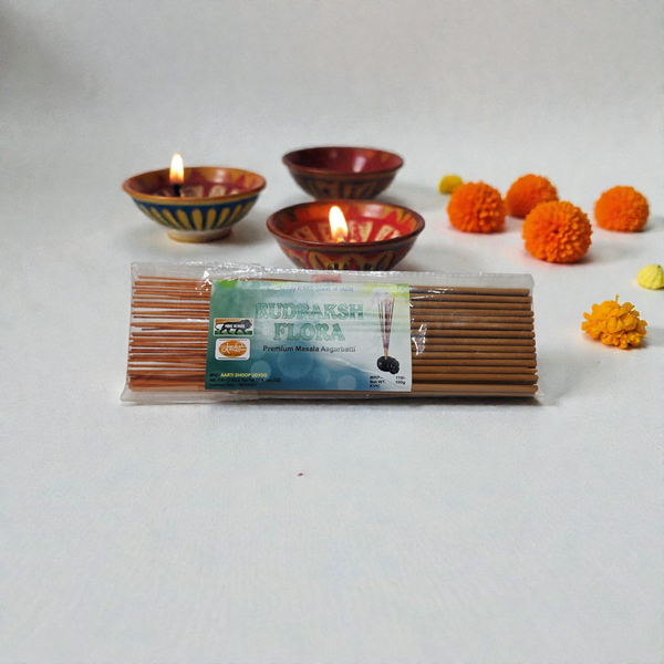 Khadi Natural Rudraksh Flora Premium Masala Agarbatti – Charcoal Free & Hand-Rolled Divine Incense Sticks