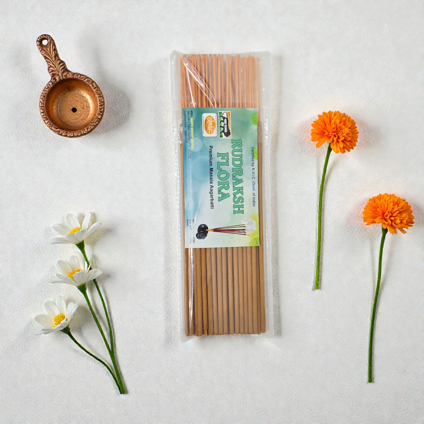 Khadi Natural Rudraksh Flora Premium Masala Agarbatti – Charcoal Free & Hand-Rolled Divine Incense Sticks