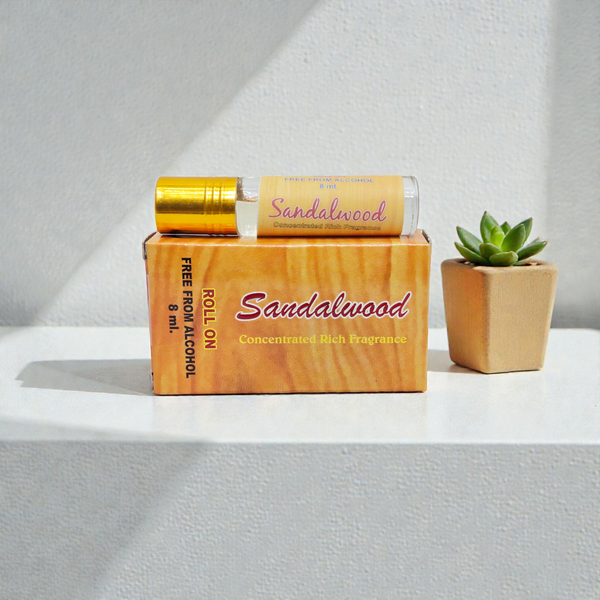 Khadi Natural Sandalwood Roll-On Perfume – 8ml Alcohol-Free Concentrated Rich Fragrance