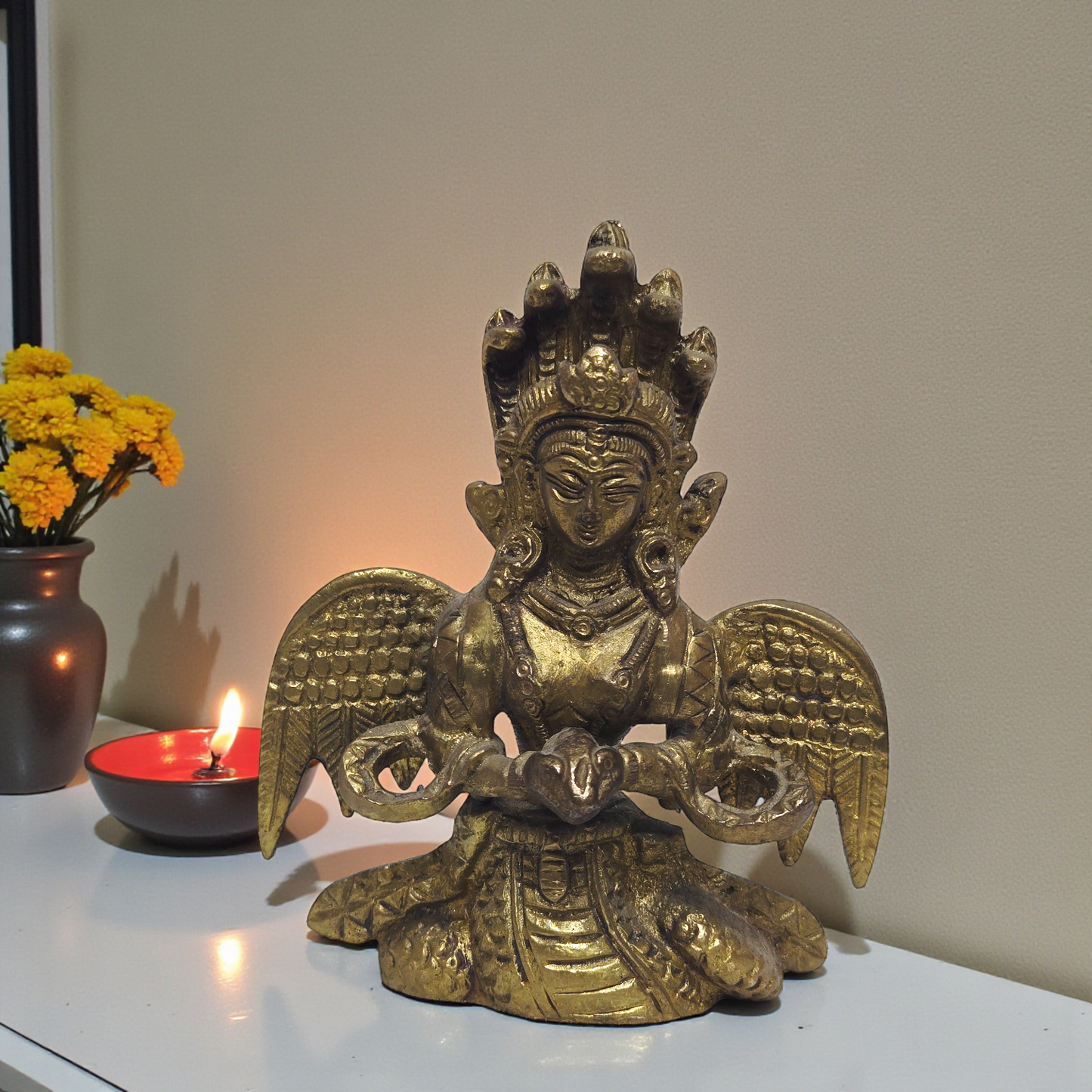 Handcrafted Pure Brass Maa Mansa Devi Idol – Goddess of Snakes Statue for Protection & Spiritual Decor