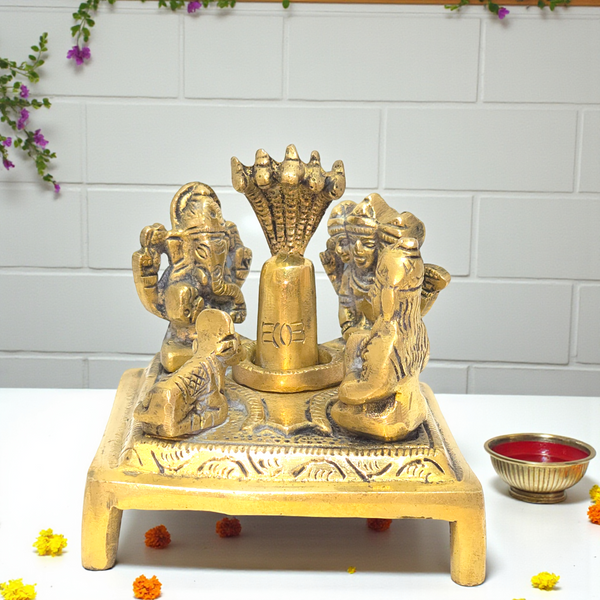 Handcrafted Pure Brass Shiv Parivar Idol – Complete Shiva Family Statue for Home Temple & Vastu
