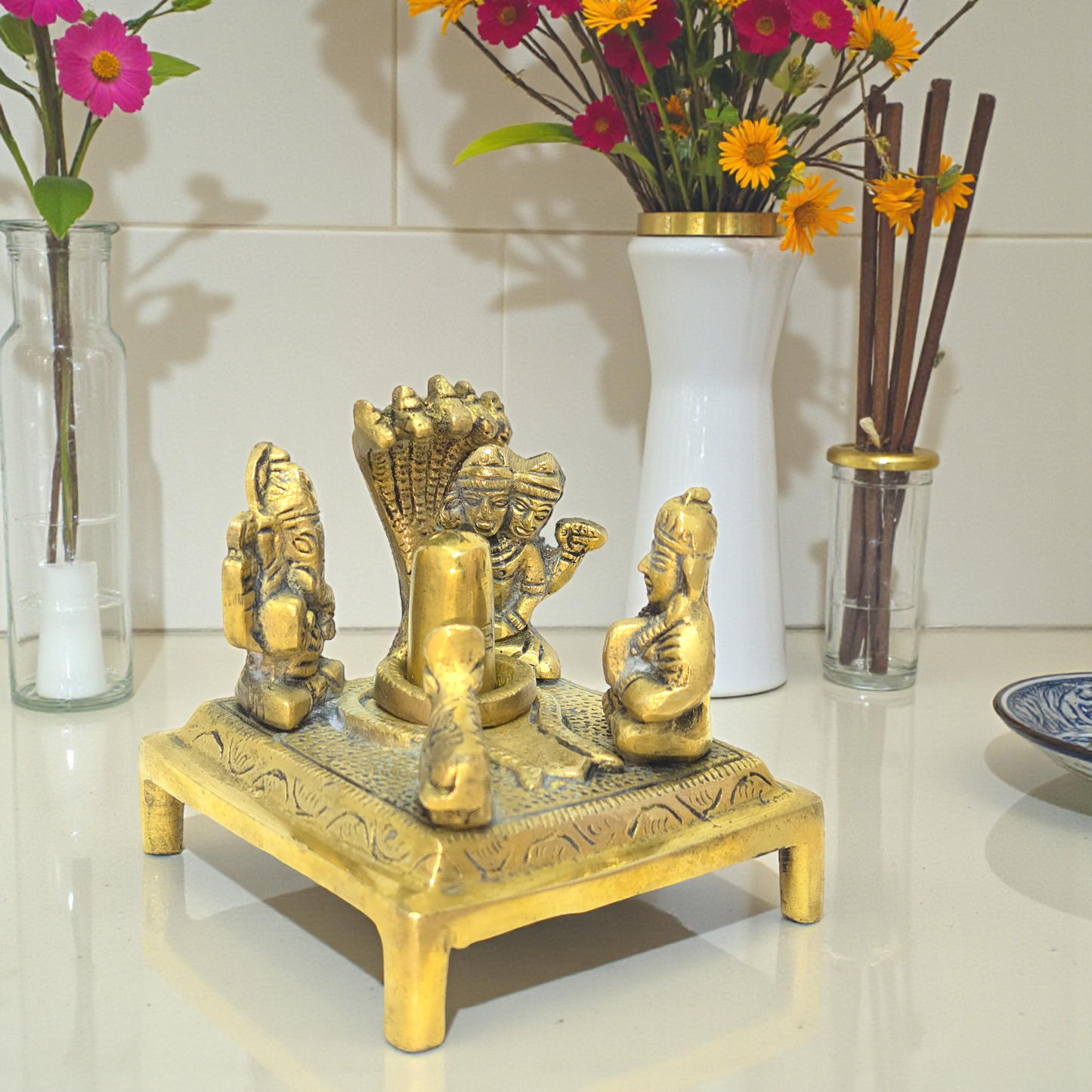 Handcrafted Pure Brass Shiv Parivar Idol – Complete Shiva Family Statue for Home Temple & Vastu