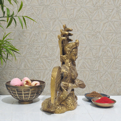 Handcrafted Pure Brass Maa Mansa Devi Idol – Goddess of Snakes Statue for Protection & Spiritual Decor