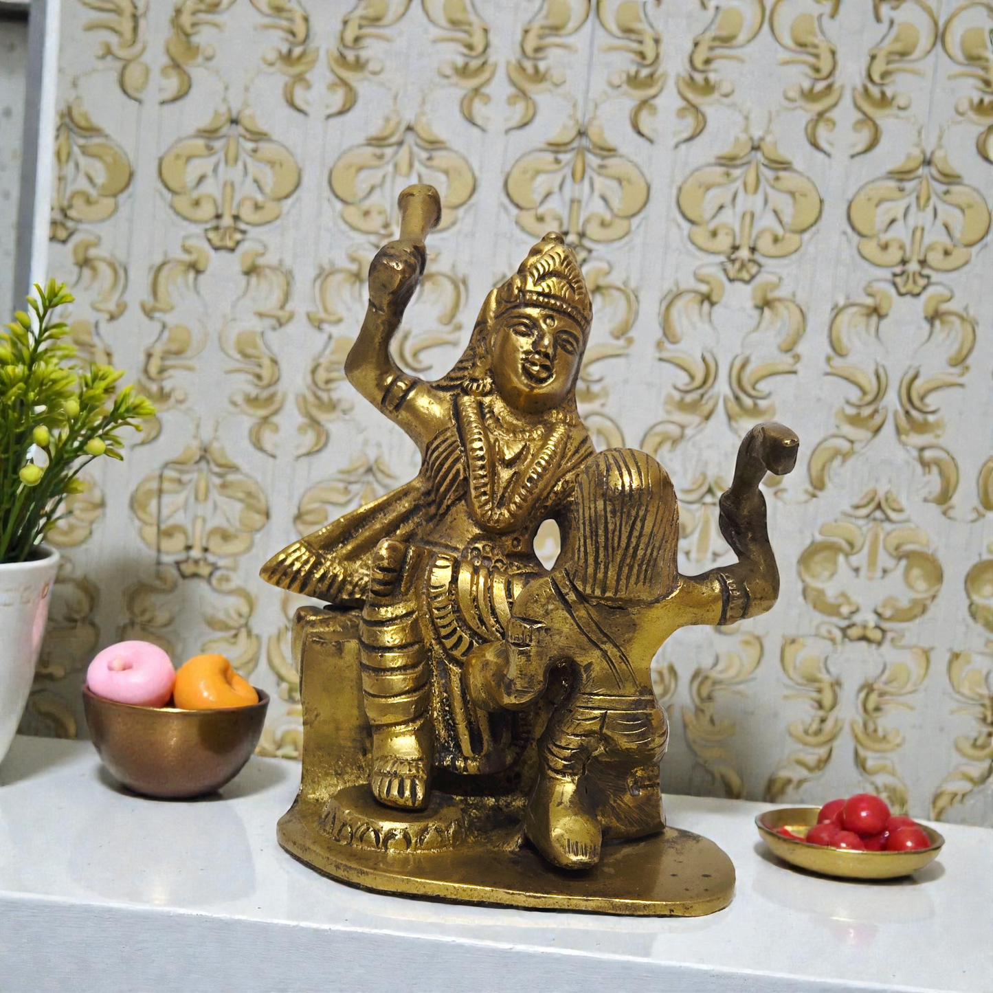 Handcrafted Pure Brass Maa Durga Idol – Mahishasura Mardini Statue for Home Temple & Decor
