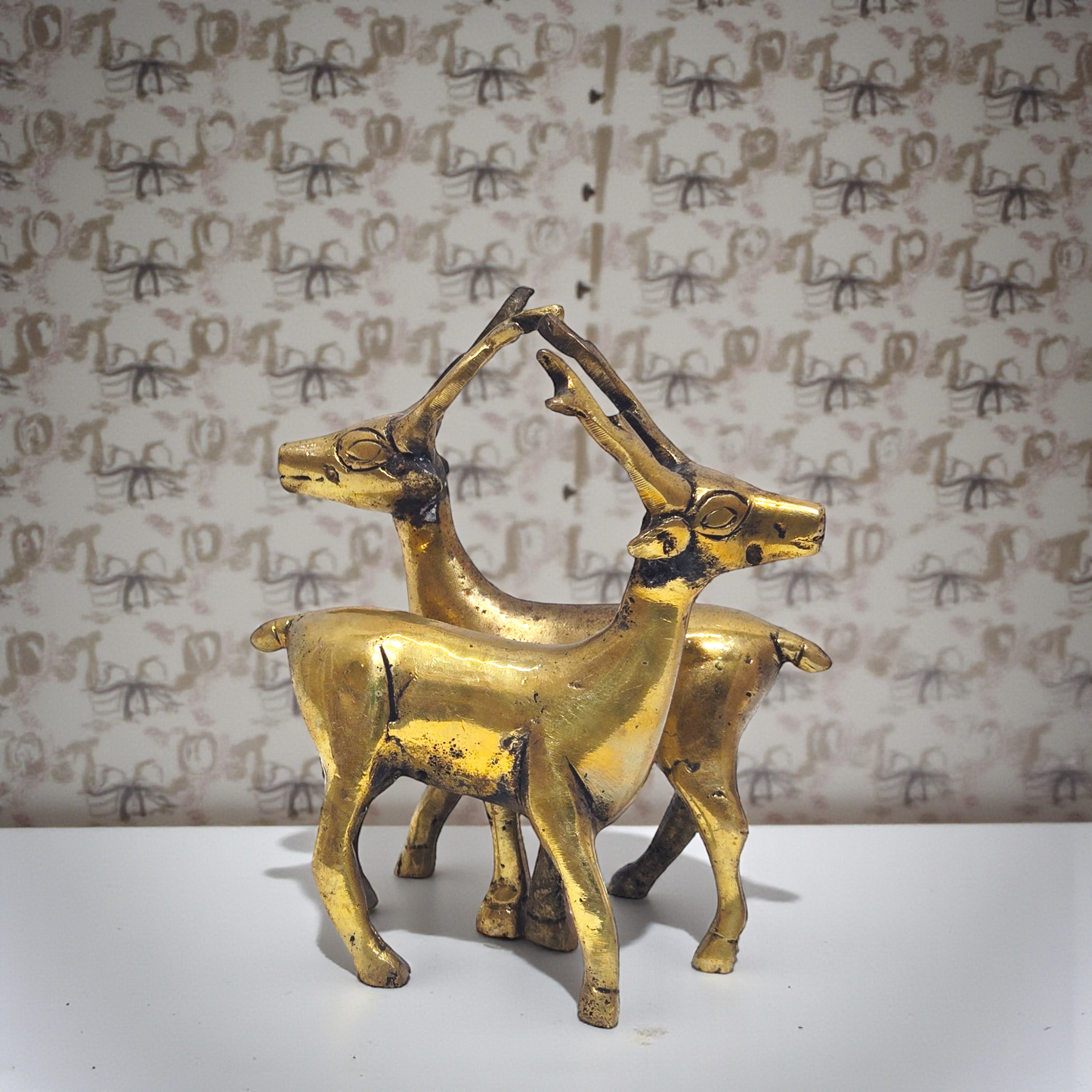 Handcrafted Pure Brass Deer Pair – Elegant Standing Barasingha Statue for Home Decor & Vastu
