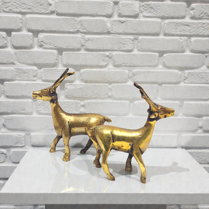 Handcrafted Pure Brass Deer Pair – Elegant Standing Barasingha Statue for Home Decor & Vastu