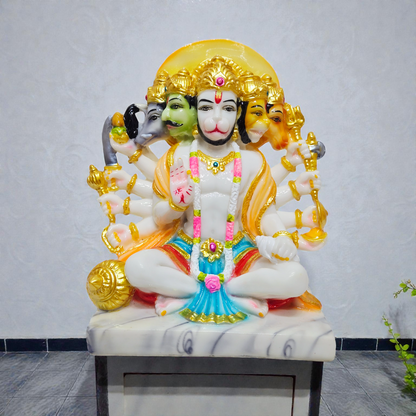 Panchmukhi Hanuman Ji Polyresin Idol – Multi-Color Hand-Painted Spiritual Statue for Protection & Home Decor