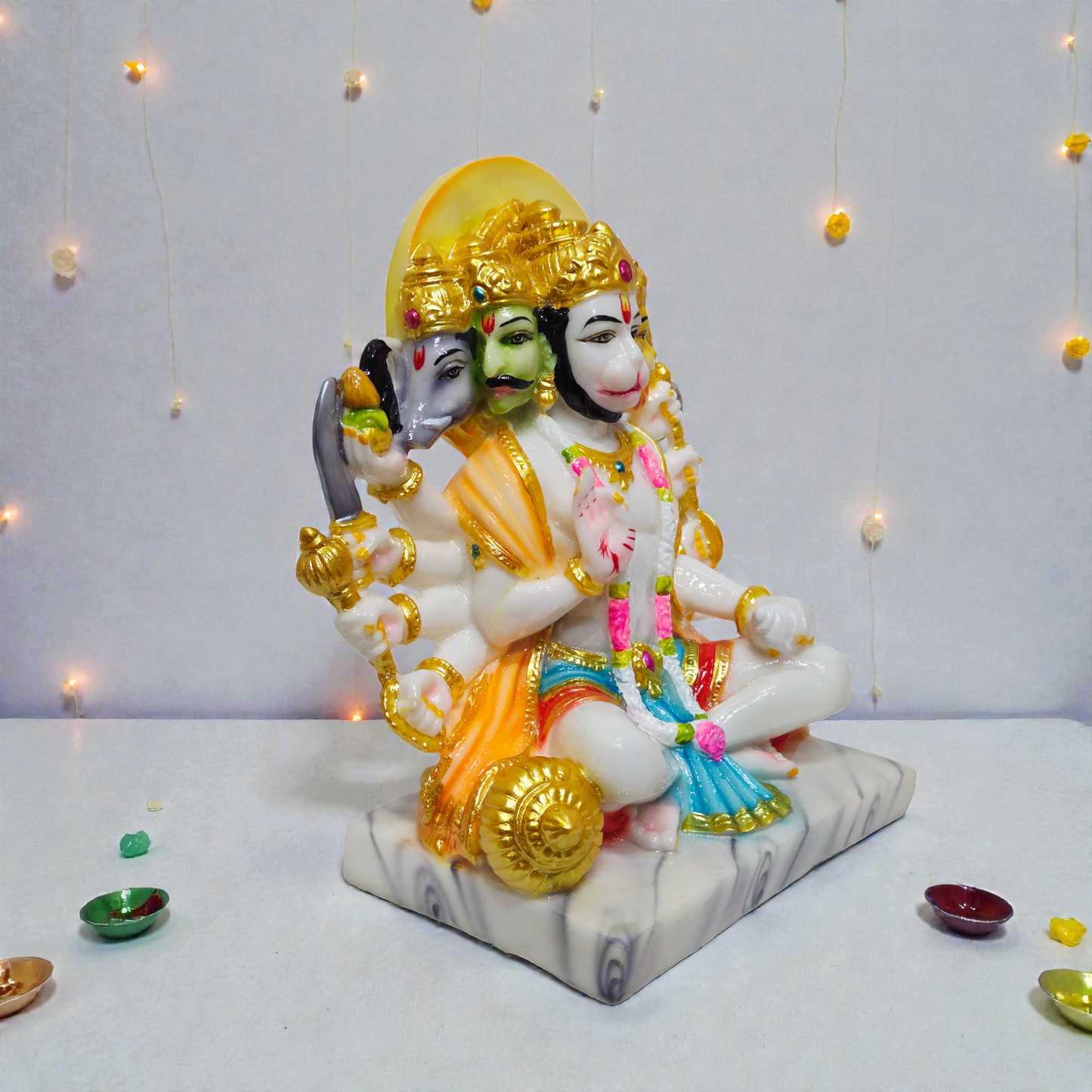 Panchmukhi Hanuman Ji Polyresin Idol – Multi-Color Hand-Painted Spiritual Statue for Protection & Home Decor