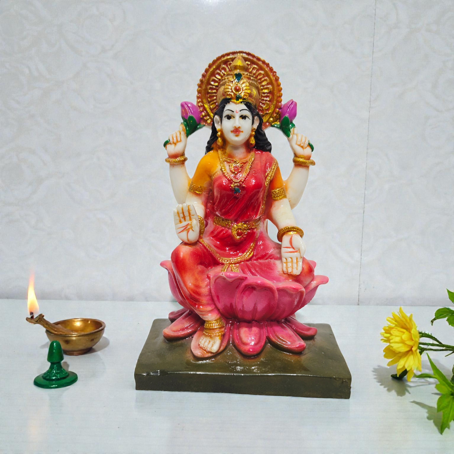 Handcrafted Lakshmi Devi Polyresin Idol – Sitting Mahalaxmi Statue on Lotus for Wealth, Prosperity & Diwali Puja