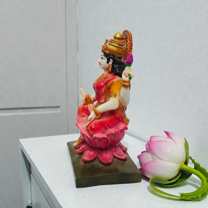 Handcrafted Lakshmi Devi Polyresin Idol – Sitting Mahalaxmi Statue on Lotus for Wealth, Prosperity & Diwali Puja