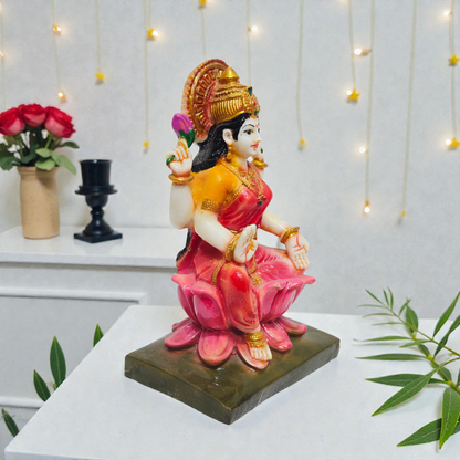 Handcrafted Lakshmi Devi Polyresin Idol – Sitting Mahalaxmi Statue on Lotus for Wealth, Prosperity & Diwali Puja