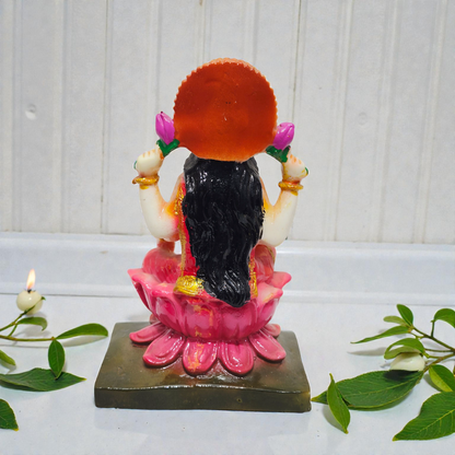 Handcrafted Lakshmi Devi Polyresin Idol – Sitting Mahalaxmi Statue on Lotus for Wealth, Prosperity & Diwali Puja