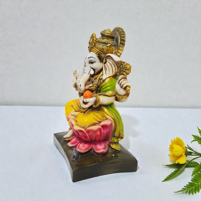 Handcrafted Lord Ganesha Polyresin Idol – Sitting Ganpati Murti on Lotus for Home Temple, Vastu & Gifting