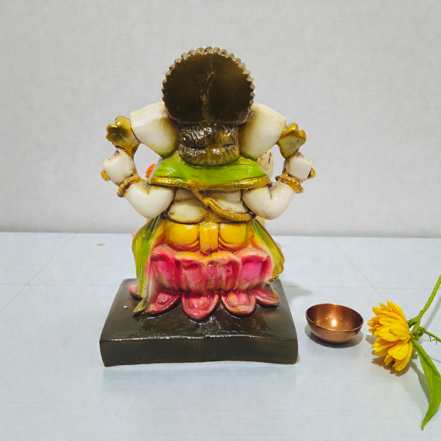Handcrafted Lord Ganesha Polyresin Idol – Sitting Ganpati Murti on Lotus for Home Temple, Vastu & Gifting
