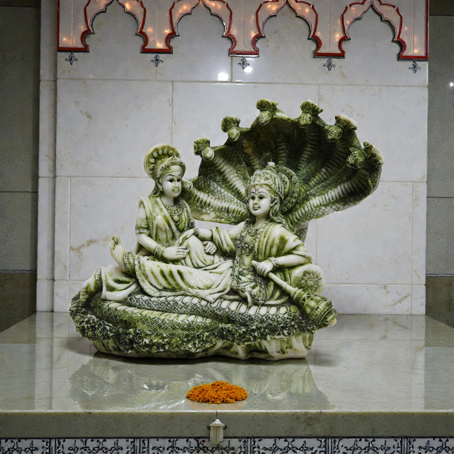 Handcrafted Lord Vishnu and Goddess Lakshmi on Sheshnag Polyresin Idol – Anant Shasya Murti for Vastu, Prosperity & Home Temple