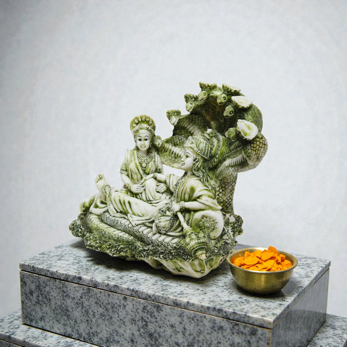 Handcrafted Lord Vishnu and Goddess Lakshmi on Sheshnag Polyresin Idol – Anant Shasya Murti for Vastu, Prosperity & Home Temple