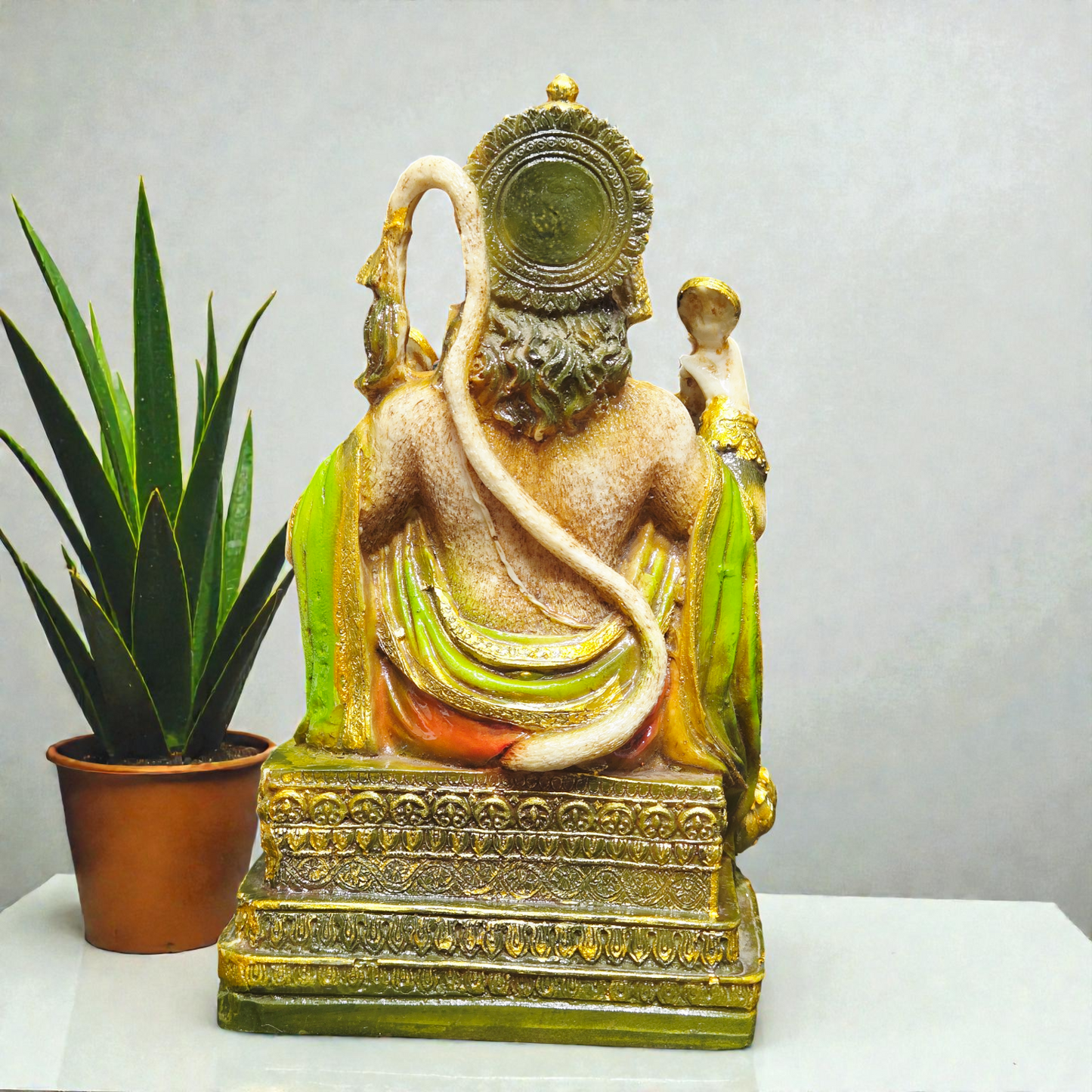 Handcrafted Lord Hanuman Polyresin Idol – Sitting Bajrangbali Statue with Gada for Strength, Protection & Home Decor