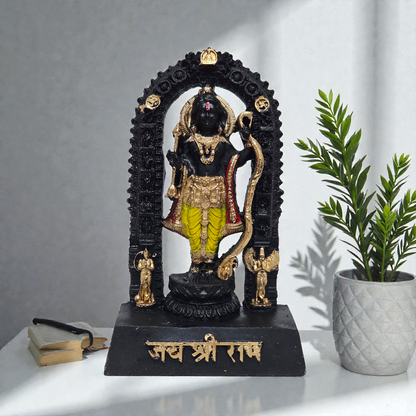 Handcrafted Ram Lalla Polyresin Idol – Ayodhya Ram Mandir Inspired Black & Gold Murti for Home Temple & Vastu