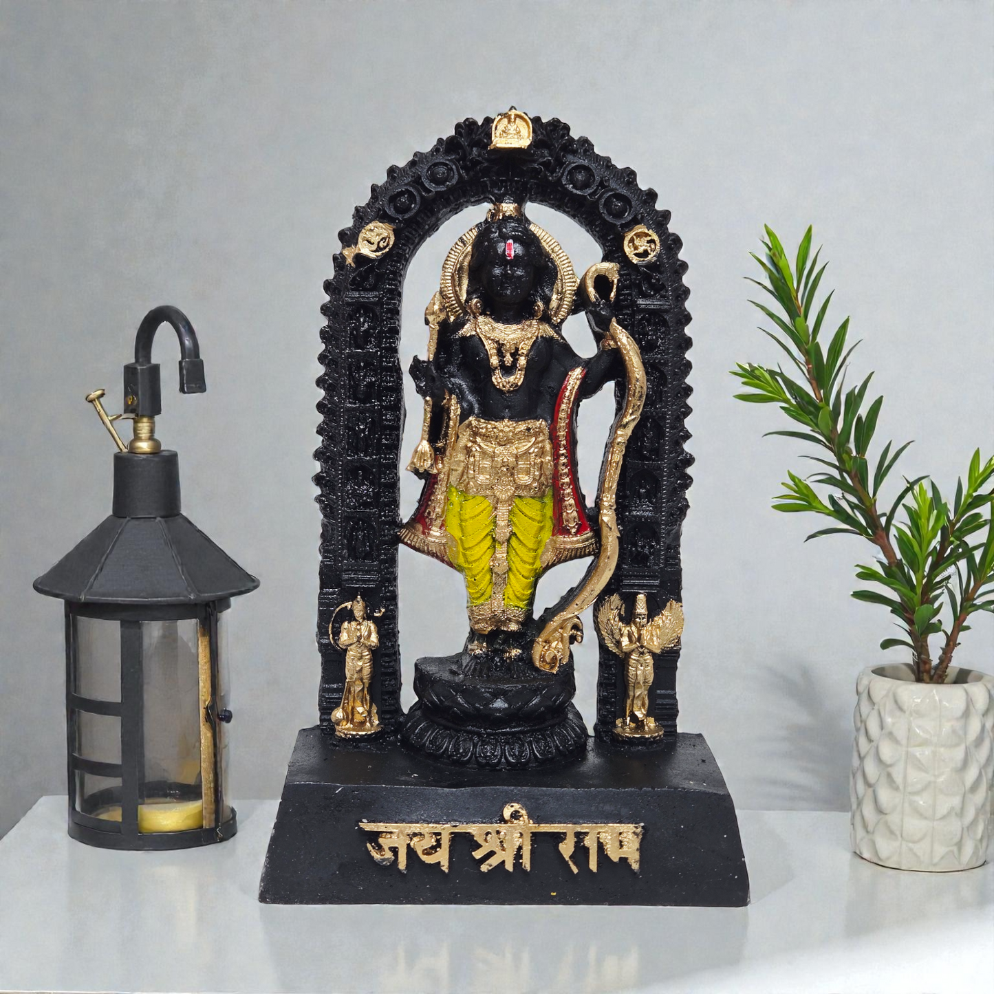 Handcrafted Ram Lalla Polyresin Idol – Ayodhya Ram Mandir Inspired Black & Gold Murti for Home Temple & Vastu