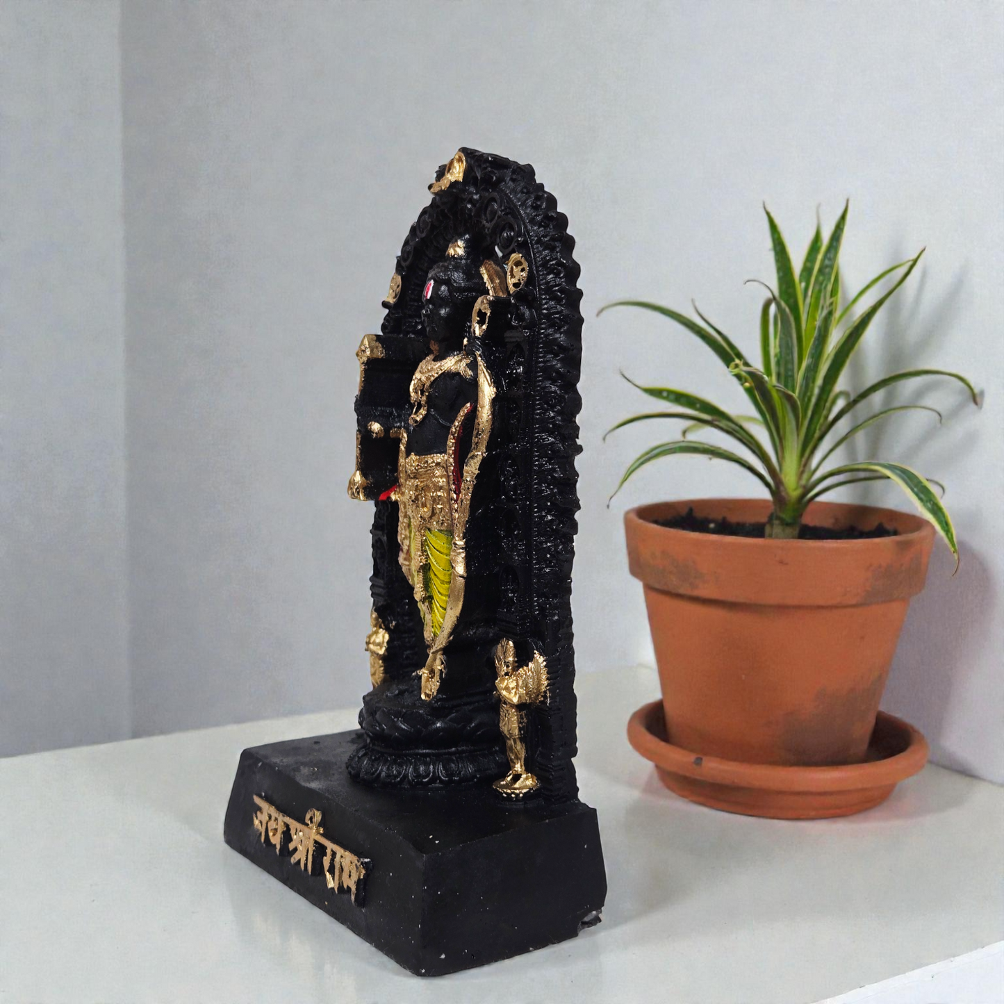 Handcrafted Ram Lalla Polyresin Idol – Ayodhya Ram Mandir Inspired Black & Gold Murti for Home Temple & Vastu