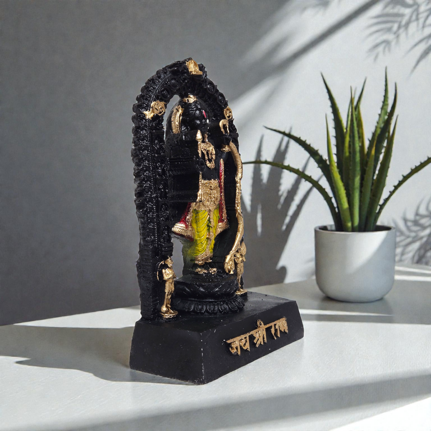 Handcrafted Ram Lalla Polyresin Idol – Ayodhya Ram Mandir Inspired Black & Gold Murti for Home Temple & Vastu