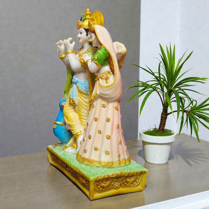 Handcrafted Radha Krishna Polyresin Idol – Divine Jugal Sarkar Statue with Peacock for Home Temple, Vastu & Wedding Gifting