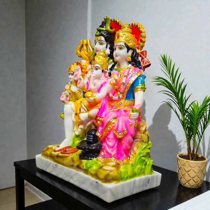 Handcrafted Shiv Parivar Polyresin Idol – Complete Shiva Family Statue with Ganesha and Kartikeya for Home Temple & Vastu