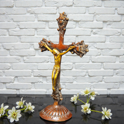 Handcrafted Pure Brass Jesus Cross Statue – Antique Crucifix Idol for Home Decor, Altar & Gifting