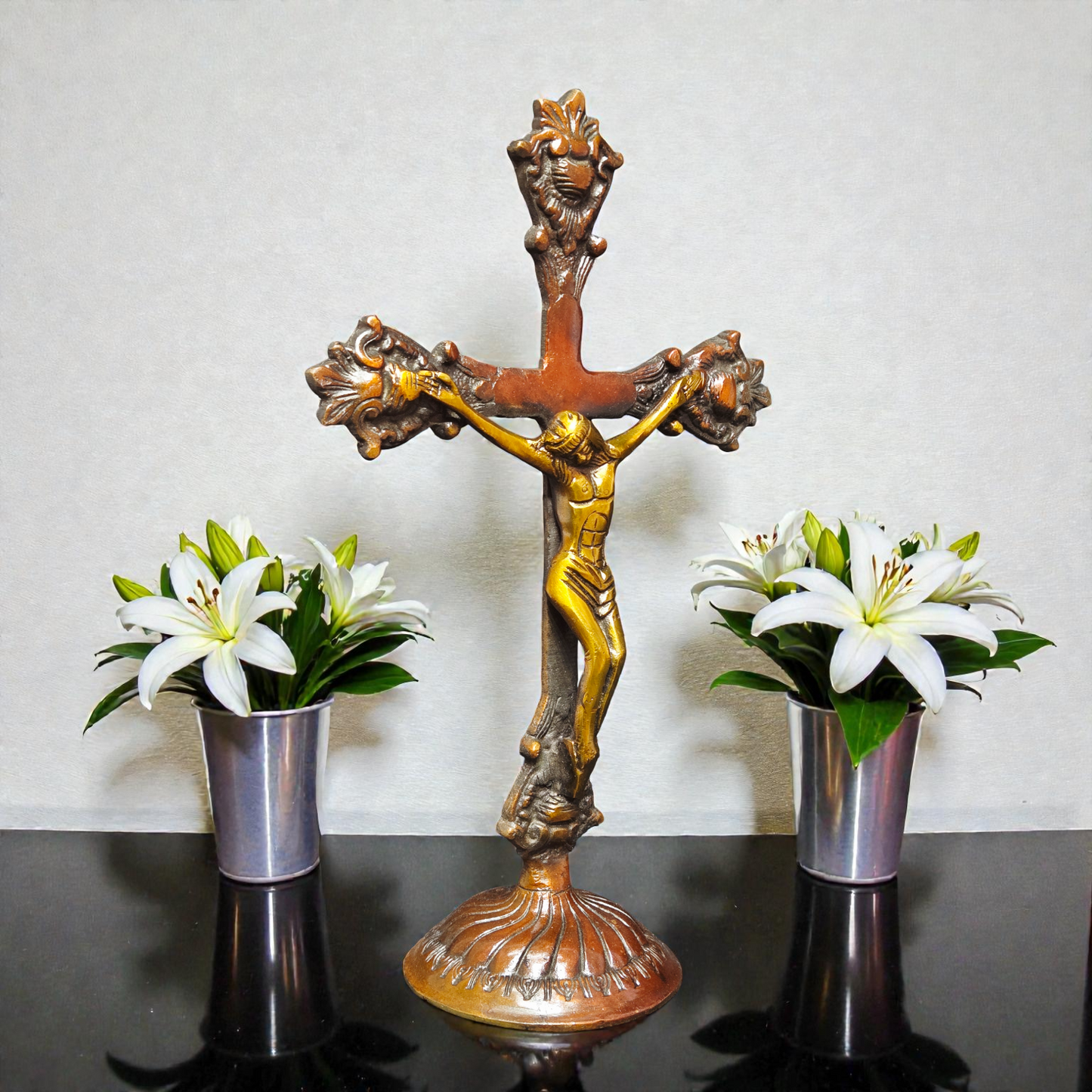 Handcrafted Pure Brass Jesus Cross Statue – Antique Crucifix Idol for Home Decor, Altar & Gifting
