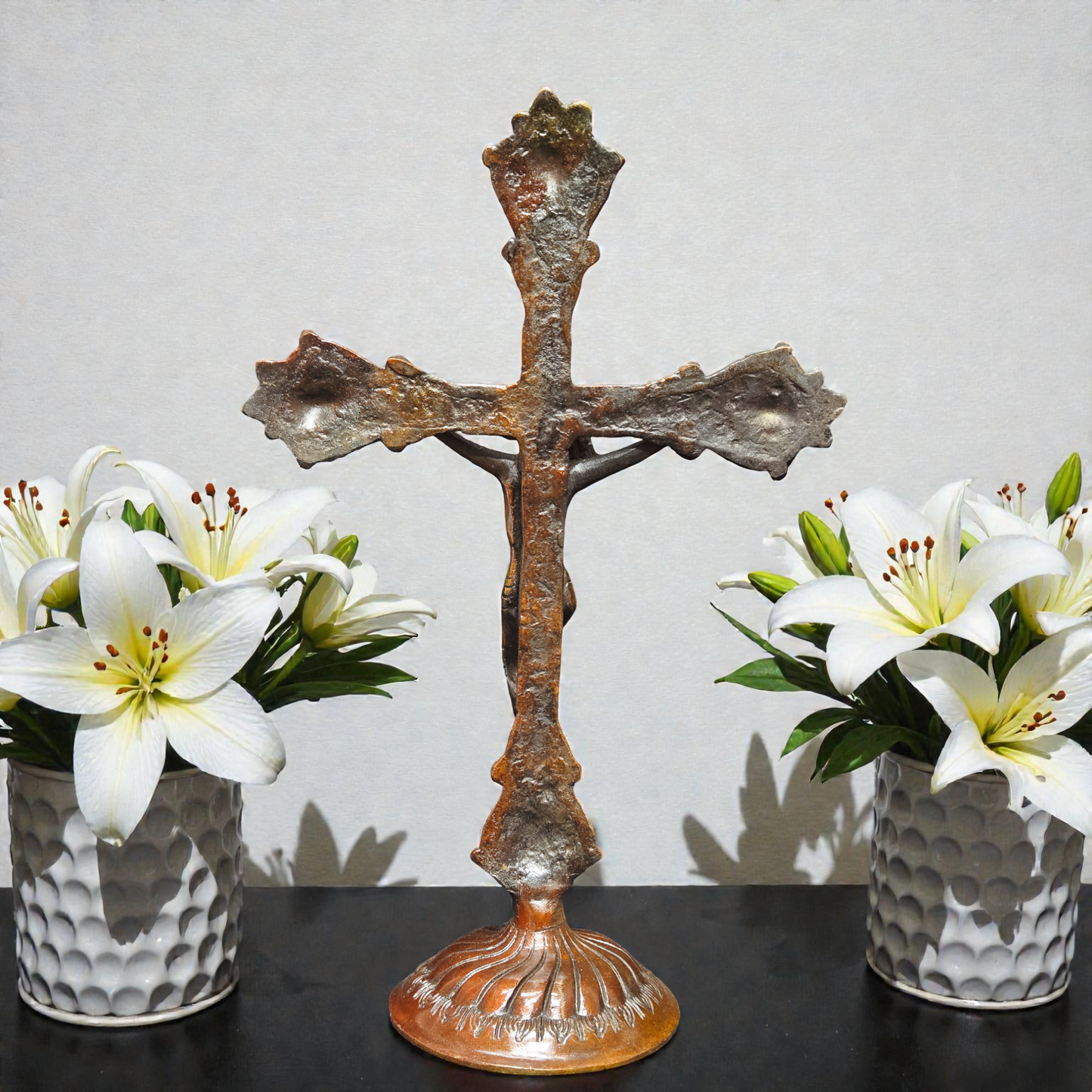Handcrafted Pure Brass Jesus Cross Statue – Antique Crucifix Idol for Home Decor, Altar & Gifting